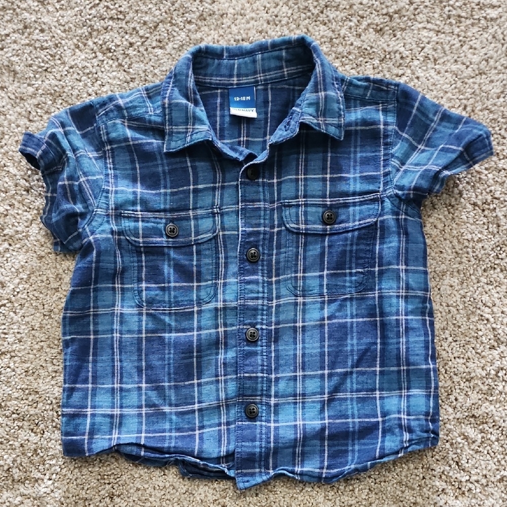 Old Navy Kids Blue Checkered Button Down Shirt